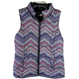 Old Navy Girls Size XL Multicolor Wavy Dots Puffer Vest Front Zip Fleece Lined